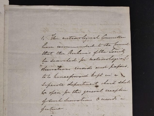 First page of the manuscript minutes of the Meteorological Committee of the Royal Society
